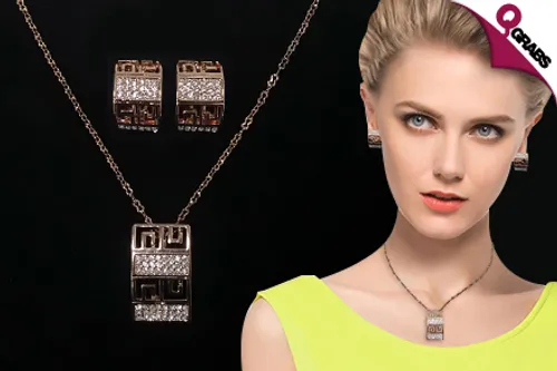 From QR49, Keep Your Jewelry Supply in Shape with Geometric Crystal Rose Gold Jewelry Sets! (Up to QR178 Value)